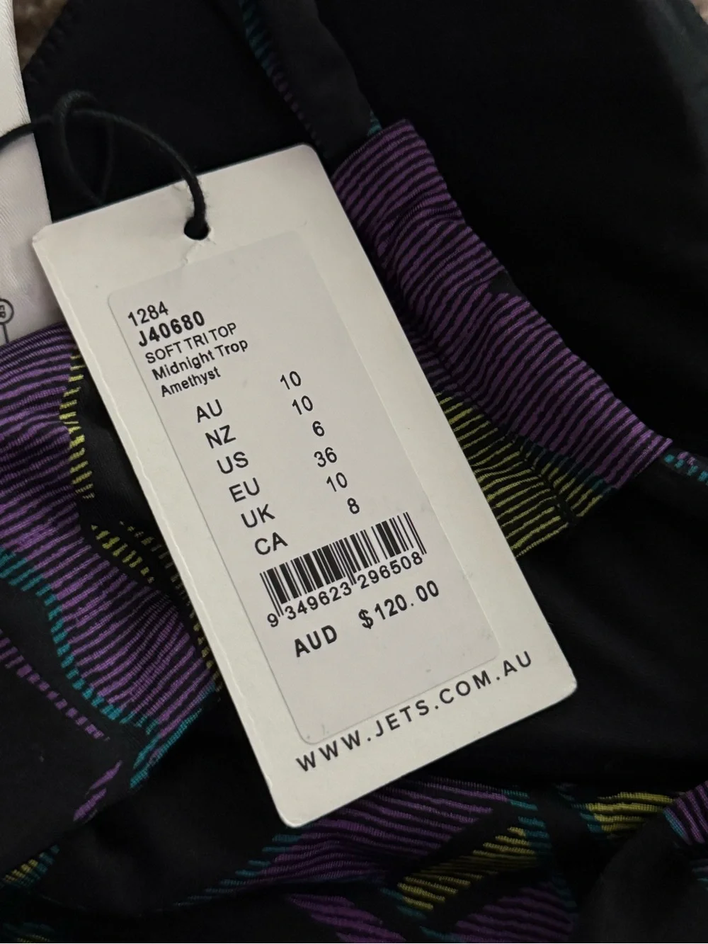 NWT JETS Australia Midnight Tropical Soft Tri Bikini Top Amethyst US 6